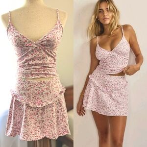 NWOT Pink Floral Two-Piece Skirt Matching Set Small Disney Outfit Spring Summer
